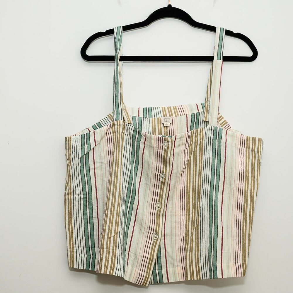 LOFT Beach Top‎ XL Striped Cotton Tank Square Neck